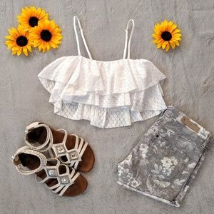 NWT Aerie White Lace Ruffle Boho Bralette Crop Top